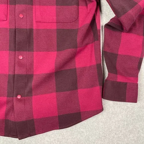 Lululemon Shirt Mens S Soft Knit Overshirt in Check Plaid Cassis Pomegranate - Picture 4 of 8